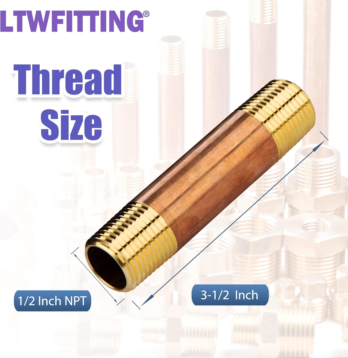 LTWFITTING Assortment Kit Total length (1-1/2-Inch 2-Inch 2-1/2-Inch 3-Inch 3-1/2-Inch 4-Inch 4-1/2-Inch) x 1/2-Inch Male NPT Brass Pipe Long Nipple Set (Pack of 26)
