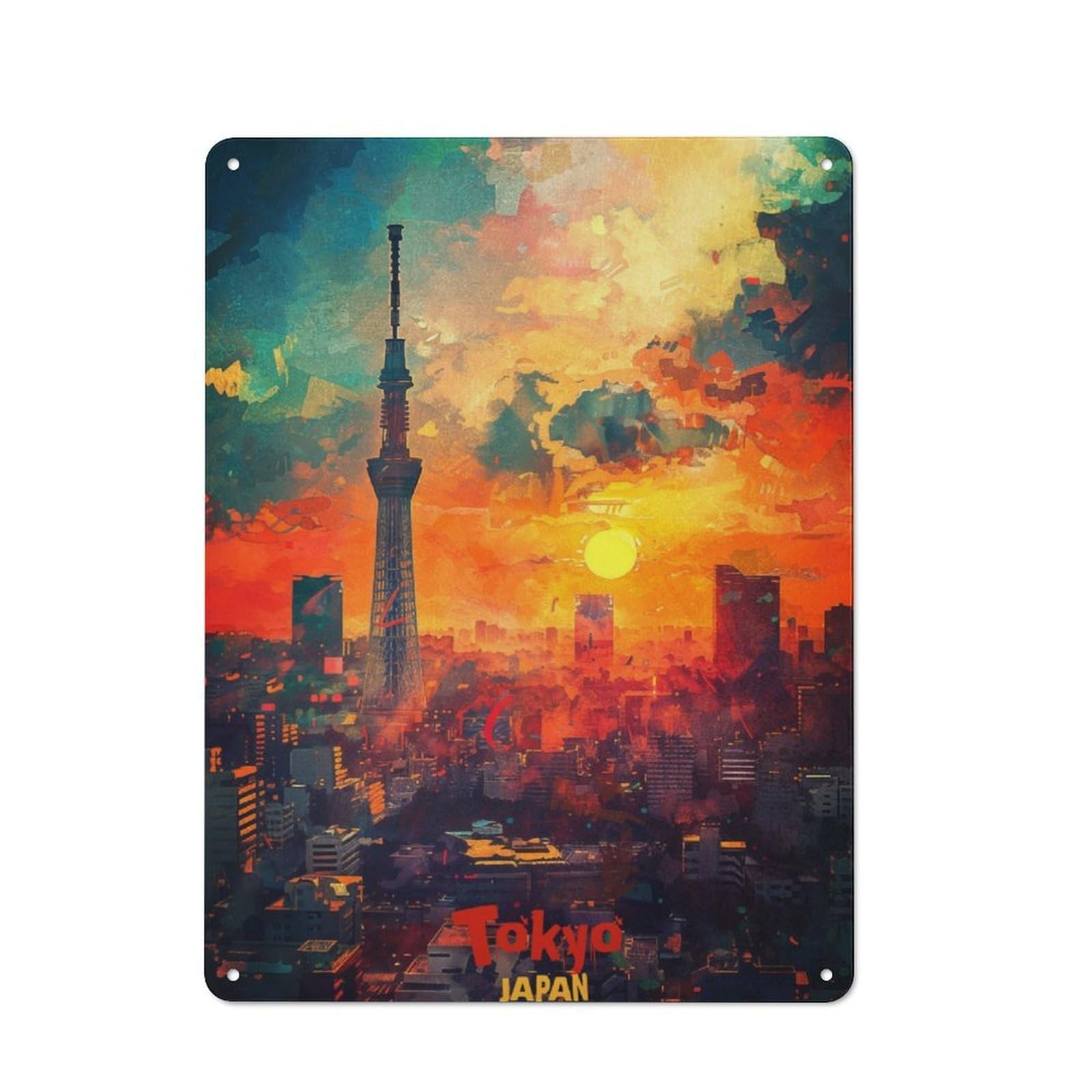 Junmoney Tokyo Art Metal Plaque 40X30cm With For Home Bar Wall, Retro Decor, For Garage, Workshop And Man Cave Decoration