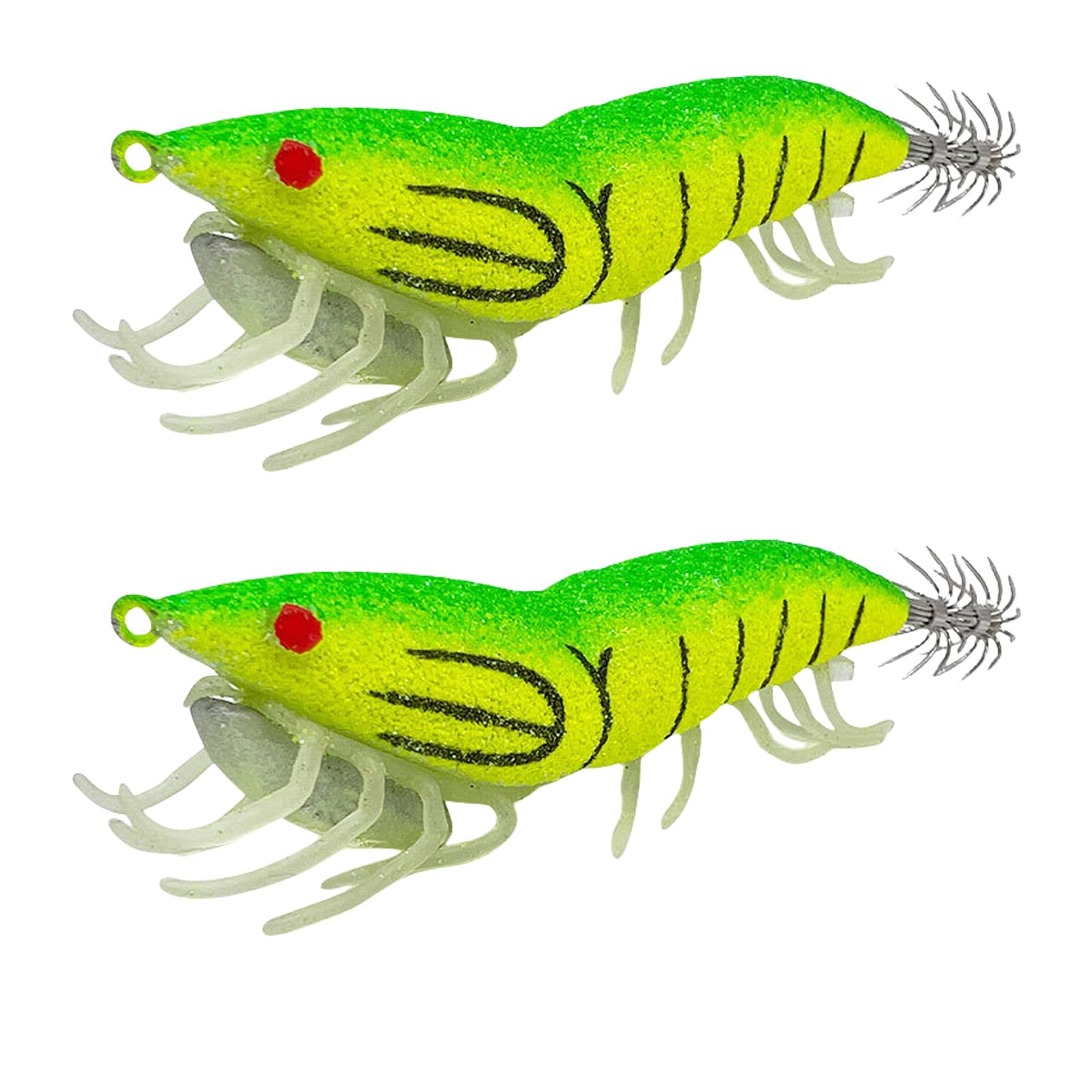 Beimus 1 Pair Shrimp Lures Baits Squid Jigs Glow Squid Jigs with Rings Bead Cuttlefish Hook Glow Jigs Hook