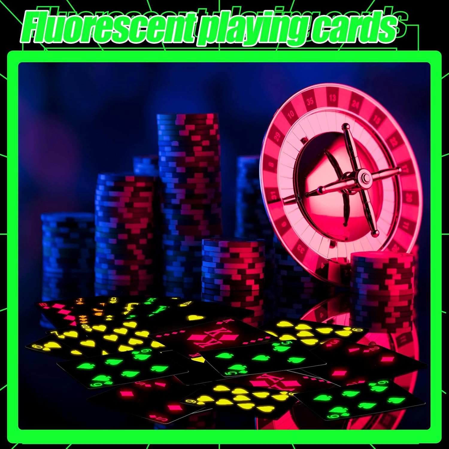 Silipull 1 Pack UV Black Light Playing Cards Neon Fluorescent Glow in the Dark Playing Cards Deck Black Light Games for Casino Night Collectors Party Gift Accessories Birthday Supplies