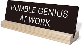 Motivational Home Office Desk Black Decor Sign, Coworker Gifts for Women Men Positive Quotes Empath Gifts, Wooden Stand Sign-Humble Genius At Work, Funny Work Humor Office Supplies-i005