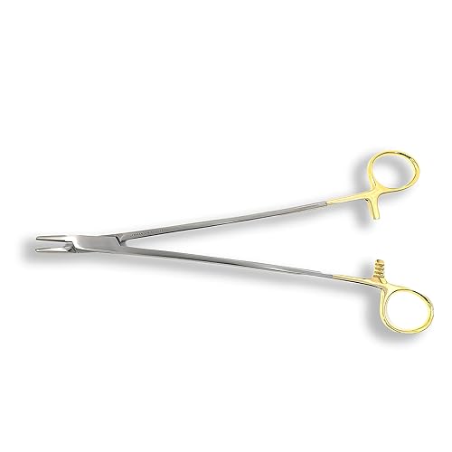Miniatura 14 de Cynamed TC Mayo Hegar - Soporte para aguja/sutura con insertos de carburo de tungsteno y anillos de oro, instrumento de grado premium (7 pulgadas)