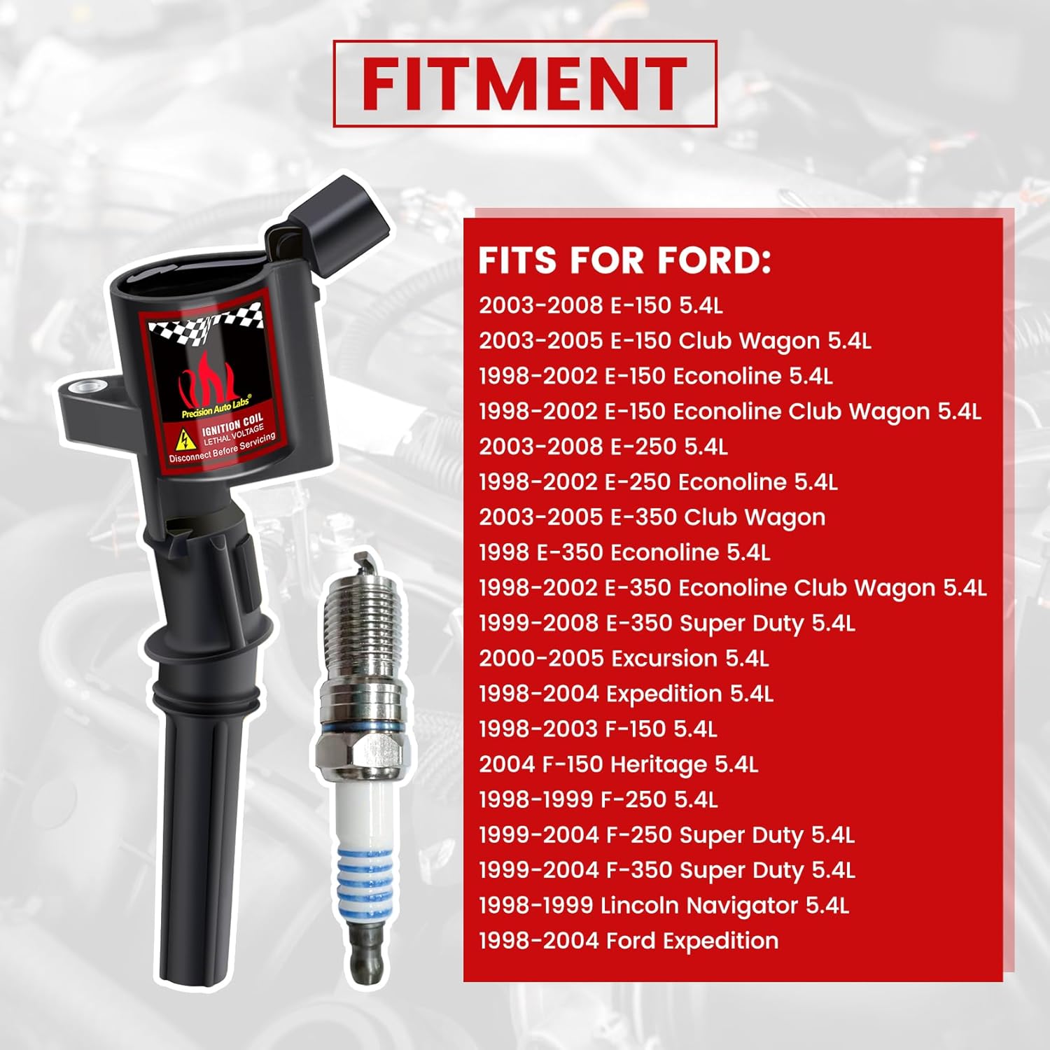 Pindex 8 Pack DG508+SP479 Ignition Coils and Spark Plugs Coil Pack Kits Compatible with Ford 98-03 F150 99-04 F250 F350 03-05 E150 E250 E350 98-99 Lincoln 5.4L V8 FD503 DG508