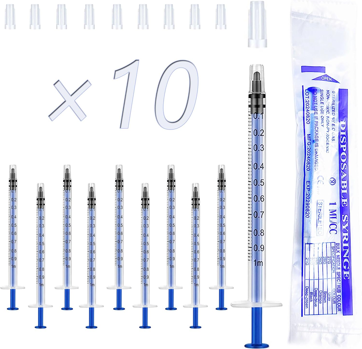 Pack of 10 1 ml Syringes with Safety Closure Disposable Syringe without