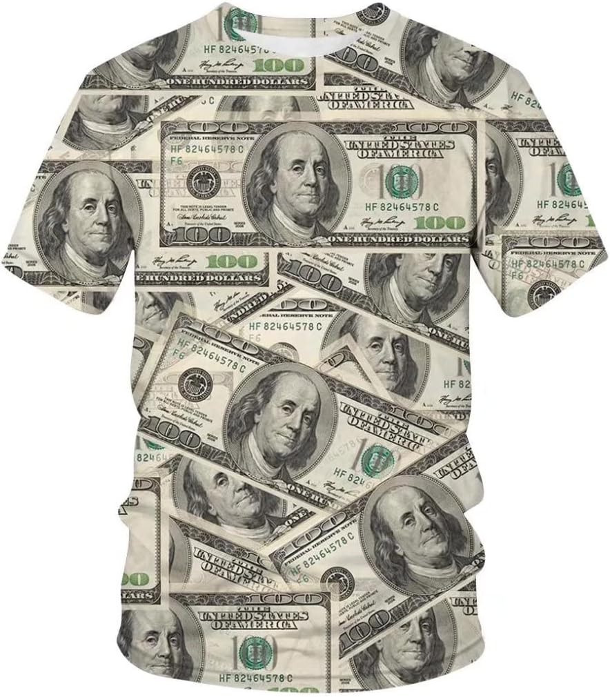 bositigoHippie Money T-Shirts $100 Dollar Bill Unisex Outfit Summer 3D Printing Design Short Sleeve Top Tee Shirts