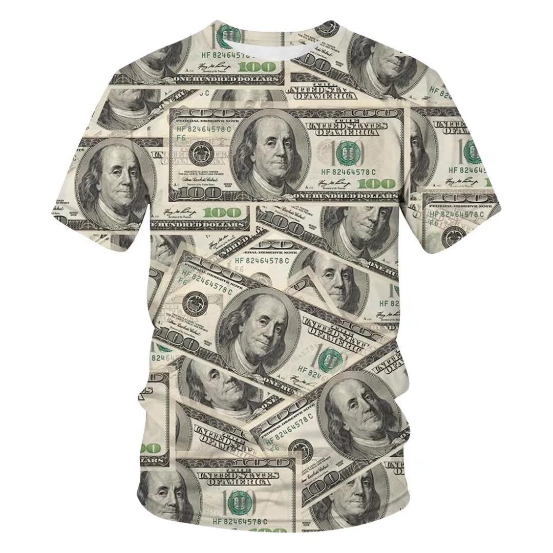 bositigoHippie Money T-Shirts $100 Dollar Bill Unisex Outfit Summer 3D Printing Design Short Sleeve Top Tee Shirts
