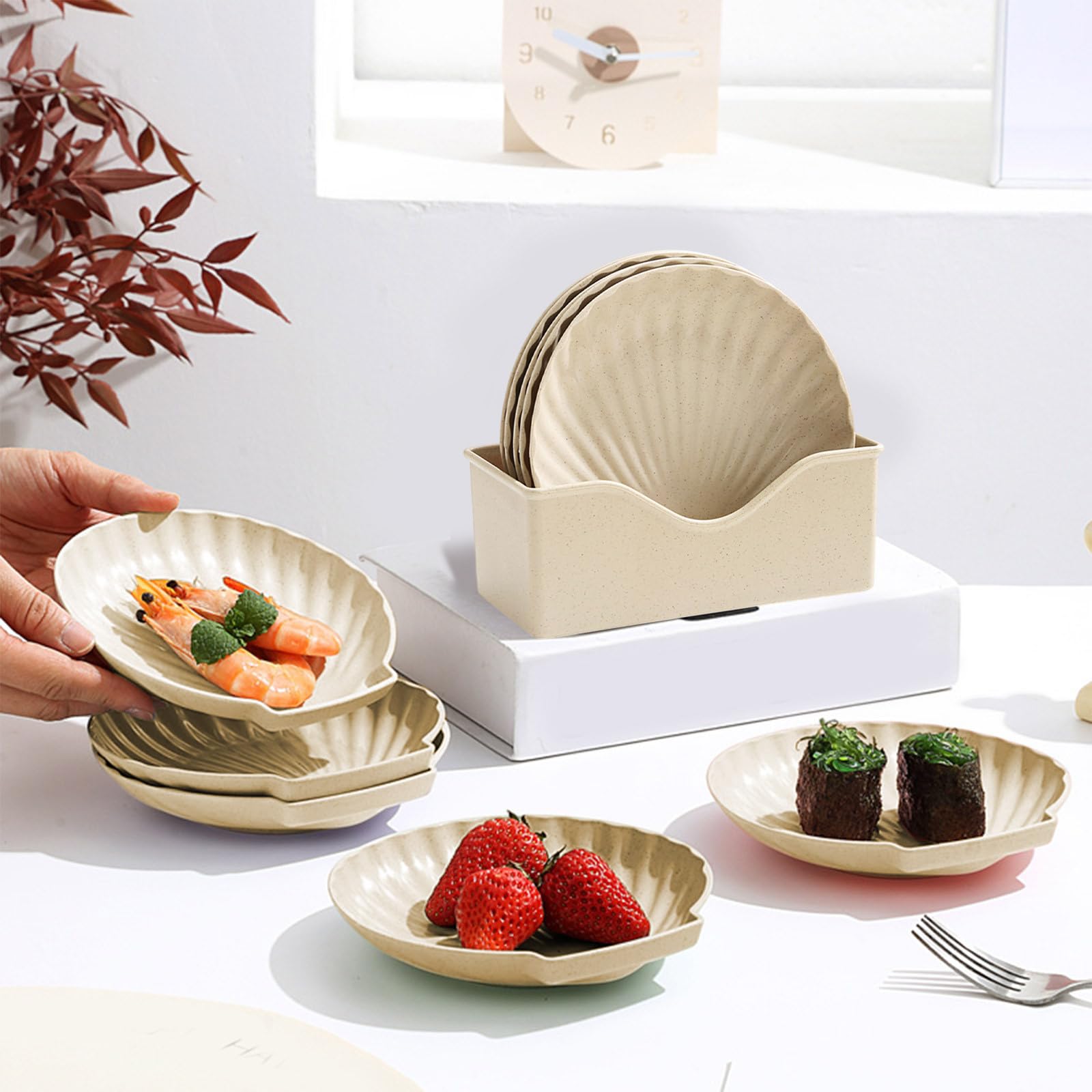 Schalenförmige Speiseteller Set, 5 Stück, Kunststoffgeschirr mit Aufbewahrungsbox zum Servieren von Abendessen, Desserts, Snacks & Nüssen, 15 x 15 x 2,5 cm
