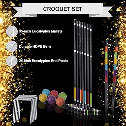 Miniatura 6 de Juego de croquet premium para familias, juego de croquet de BroWill con bolsa de transporte para patio al aire libre, césped, juegos para niños y