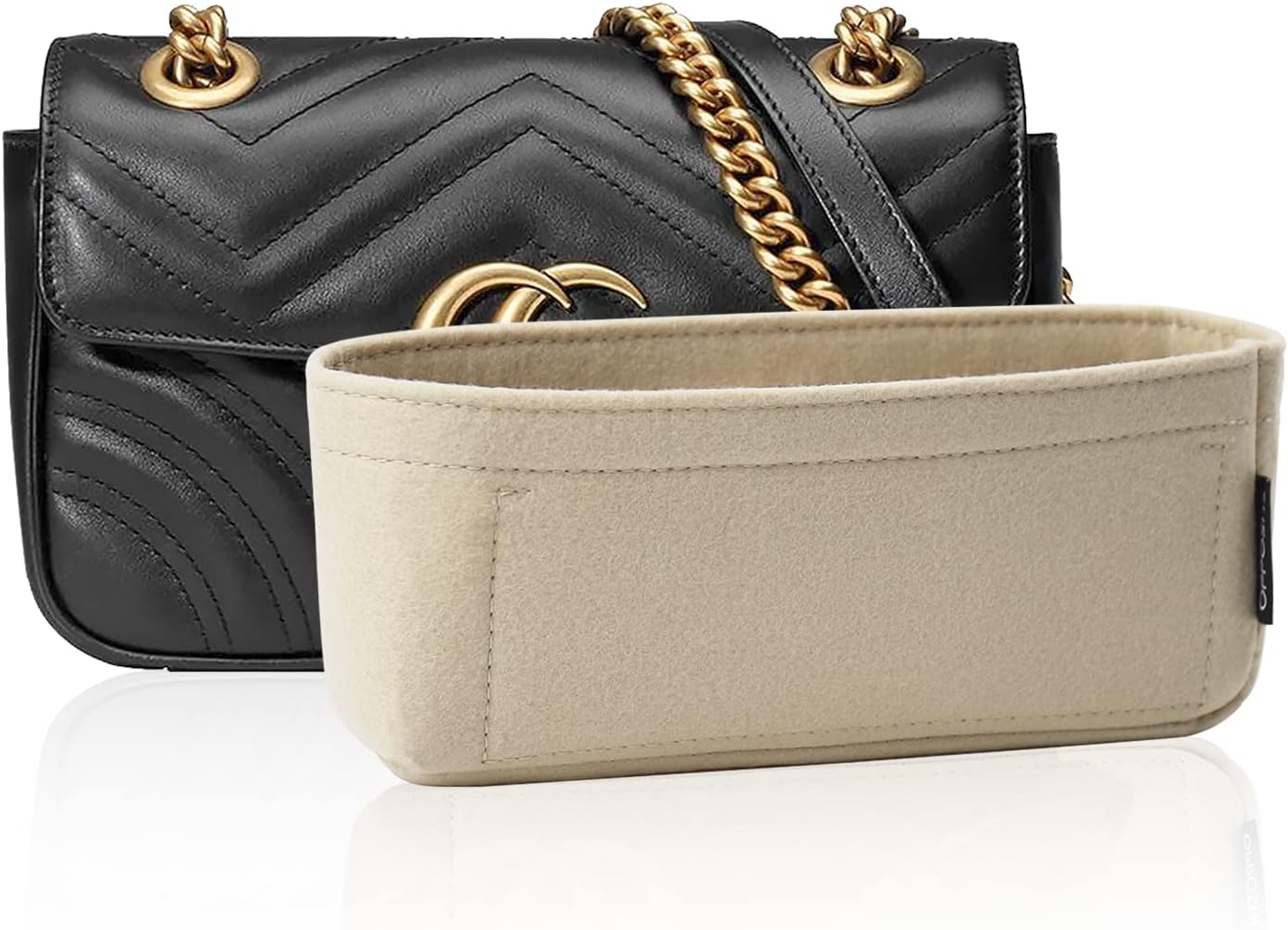 OPPOSHE Purse Organizer Insert for GG Marmont, Soft Felt Handbag Organizer with Zipper, Lightweight Women Small Pouch Insert Bag Divider (Small, Beige)