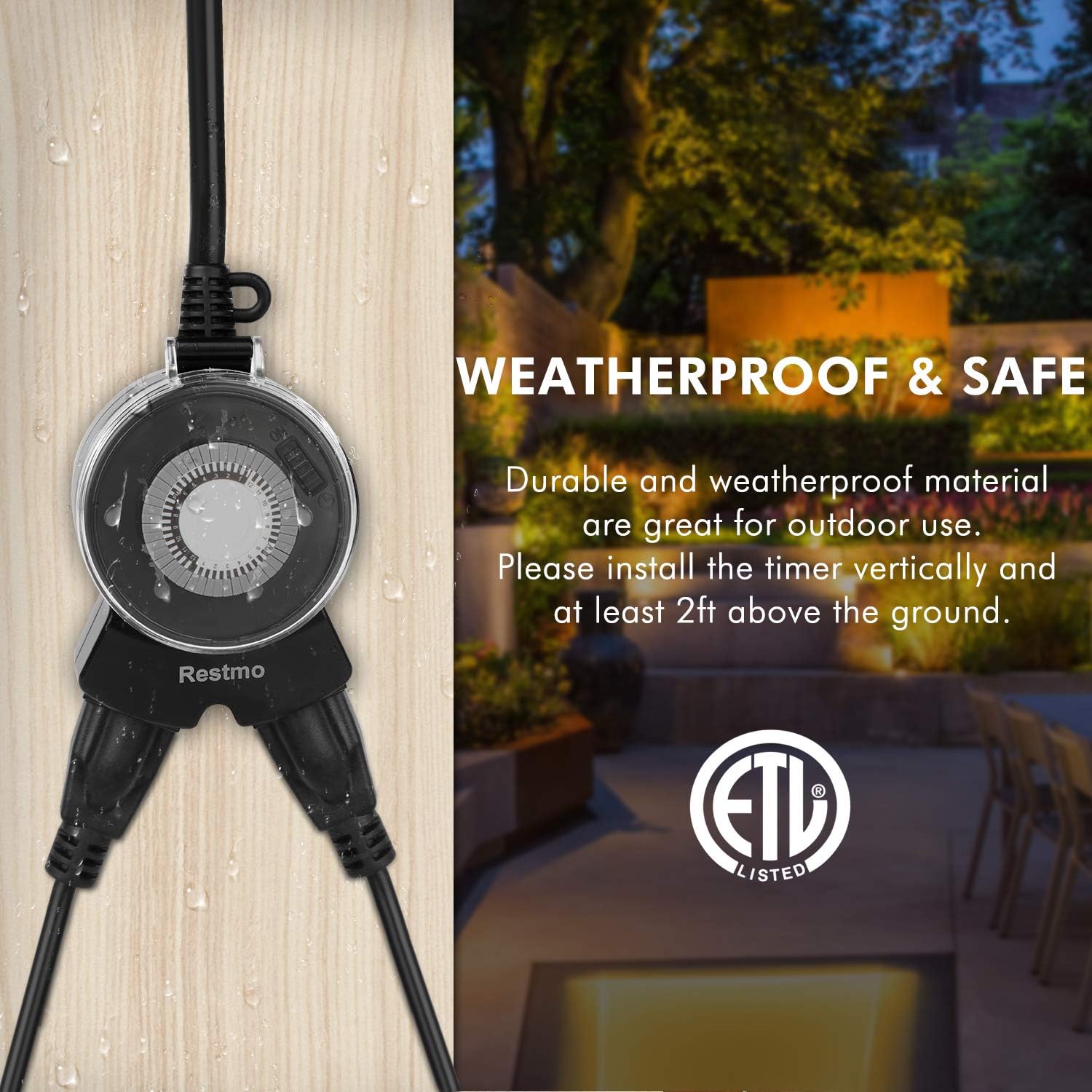 Outdoor Light Timer, 24-Hour Plug-In Mechanical Timer with Dual Wide-Spaced Outlets, Compact Mini Design, Heavy Duty, Waterproof, Programmable, Great for Holiday Light, Pool Pump, Fountain, ETL Listed : Tools & Home Improvement