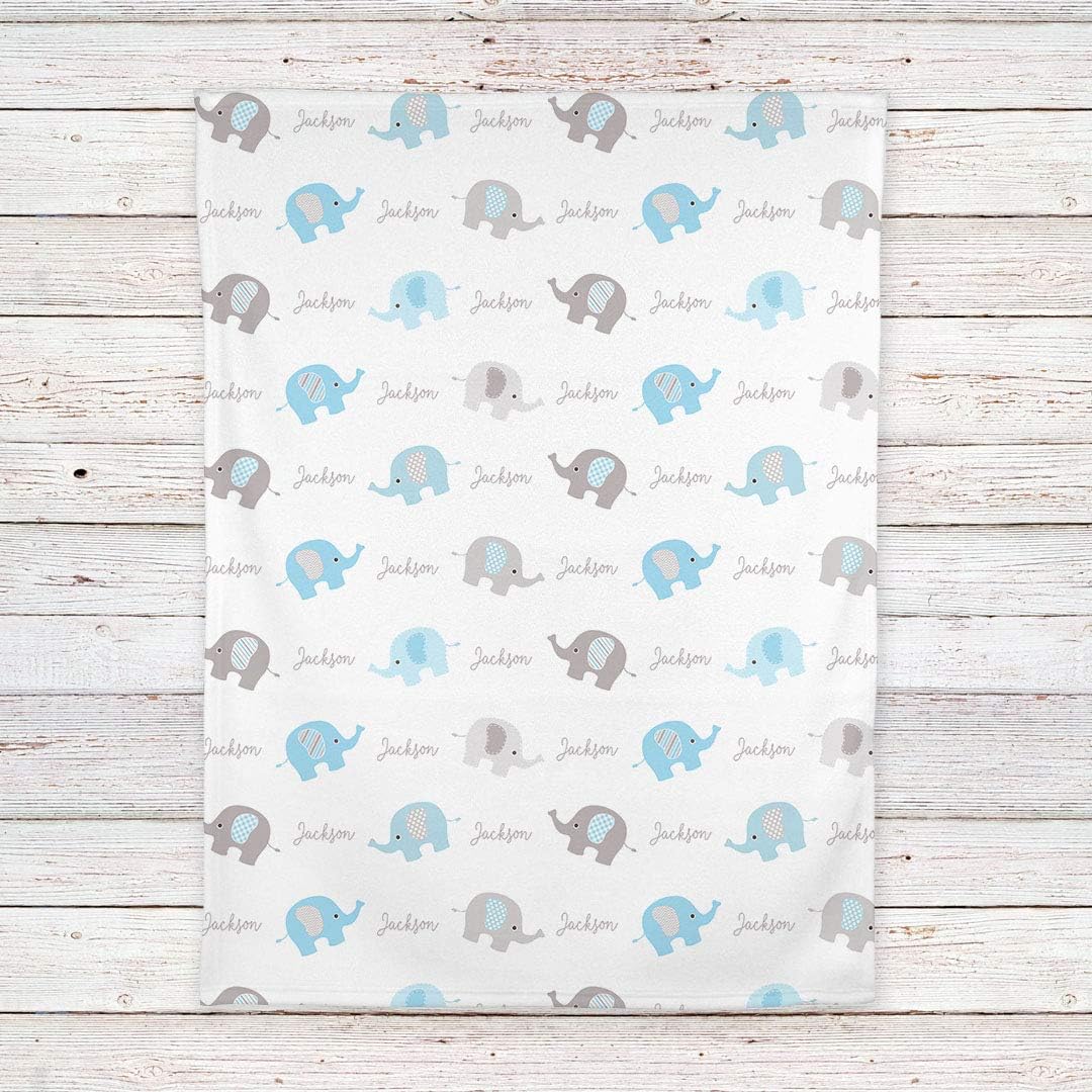 Personalized Elephant Fleece Baby Boys Blanket, White/Blue