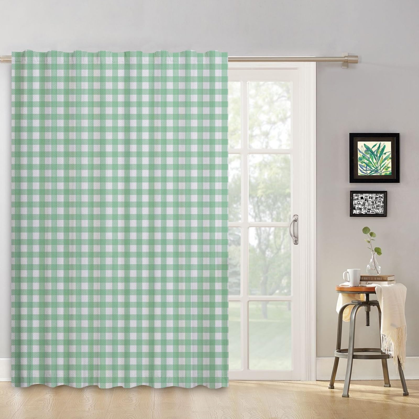 ggaimwf Checked Curtains Green Teal Gingham Curtains for Living Room Farmhouse Classic Plaid Curtains Window Treatments Bedroom Nursery Internal Door Back Tab Curtain Drape 107x160cm 1 Panel - Image 2
