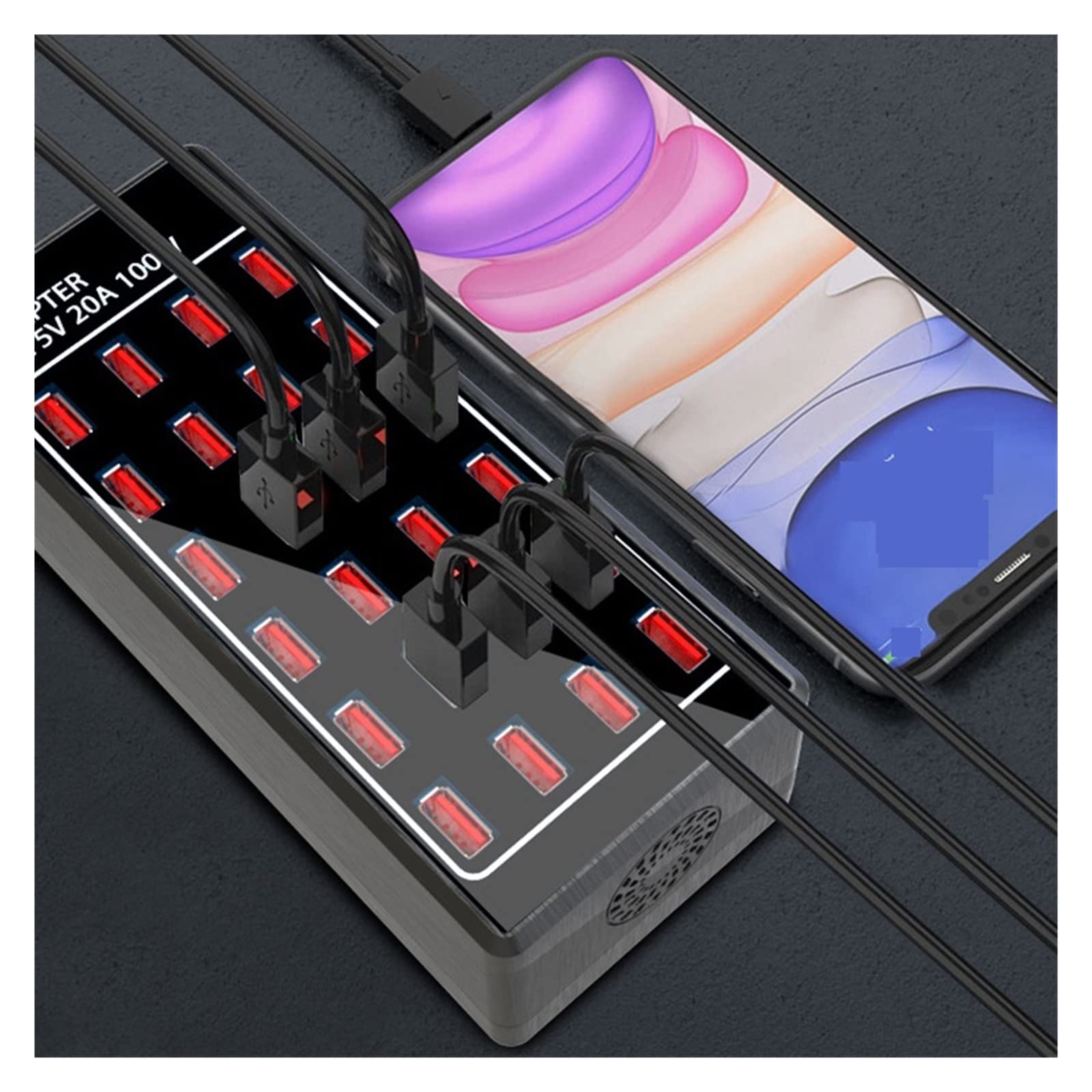 Stacja ładowania, Ładowarka USB 12 24 wieloportowa stacja ładująca 100 W Stacja dokująca Uniwersalny zasilacz ścienny na biurko(24 Port USB)