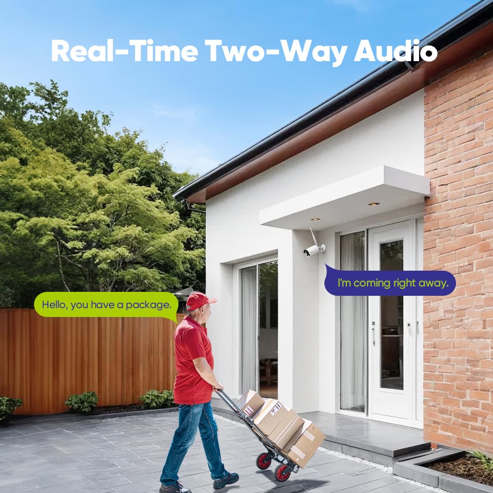 Überwachungskamera Außen Set WLAN mit Audioaufnehmen, SANNCE 5MP 10CH Wireless NVR mit 1TB Festplatte, 4x3MP Bullet WLAN Ip Kamera Outdoor, AI Human Detection, Wasserdicht