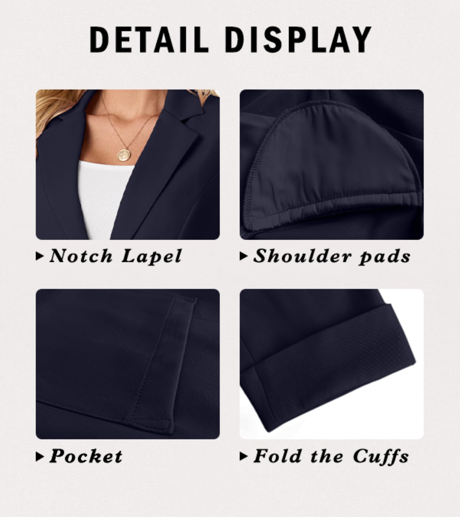 GRECERELLE Blazer élégant à manches 3/4 pour femme avec col à revers cranté - Veste de travail ou de bureau avec poches et bouton pour femme