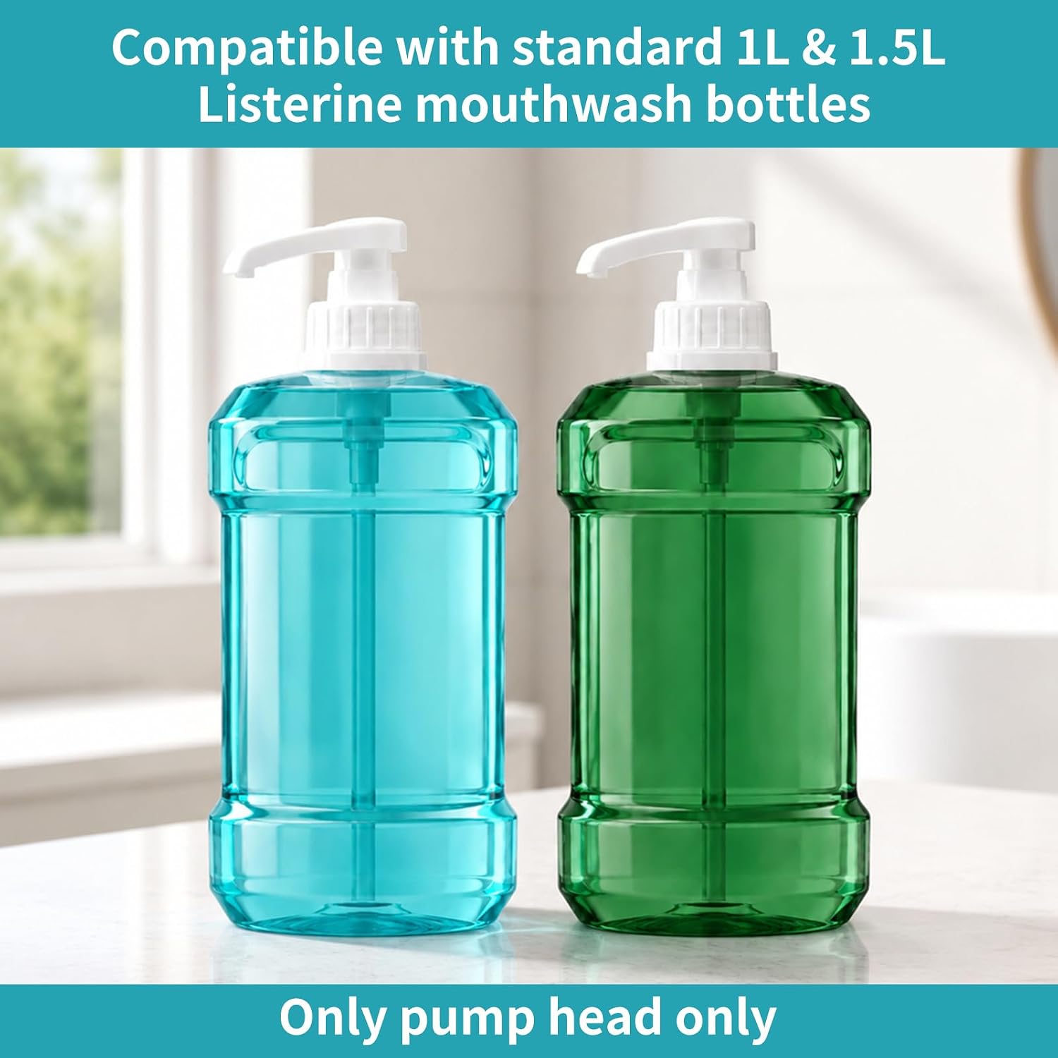 Dispenser Pump Compatible with Listerine 1L & 1.5L Mouthwash Bottles, Thread Hand Press Oral Rinse Pump Dispenser, Cuttable Dip Tube, BPA‑Free Replacement Pump Head Only image 2