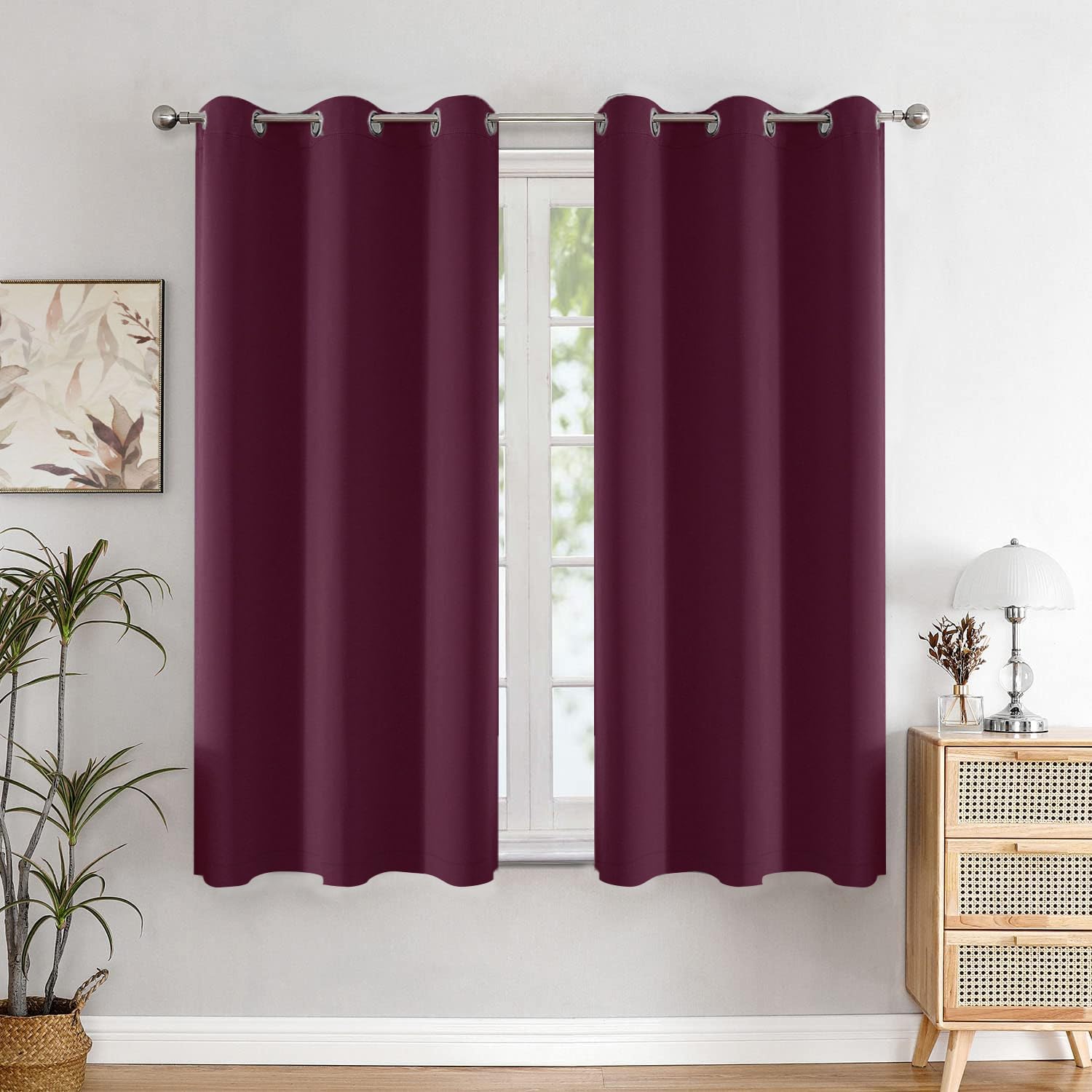 HOMEMONDE Thermal Insulated Room Darkening 5 Feet Window Curtains Set of 2, Stainless Steel Eyelets, Heavy Blackouts, (Wine, 5 L x 4 W Feet)