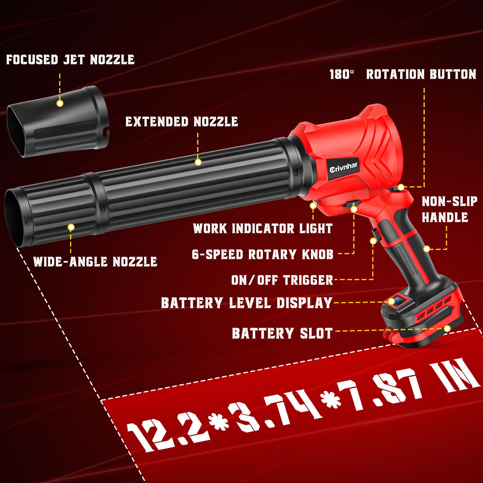 Souffleur à feuilles sans fil pour Milwaukee 18 V (sans batterie), souffleur d'air turbo portatif à 6 vitesses avec tête rotative à 180° et affichage de la puissance, mini souffleur portable pour