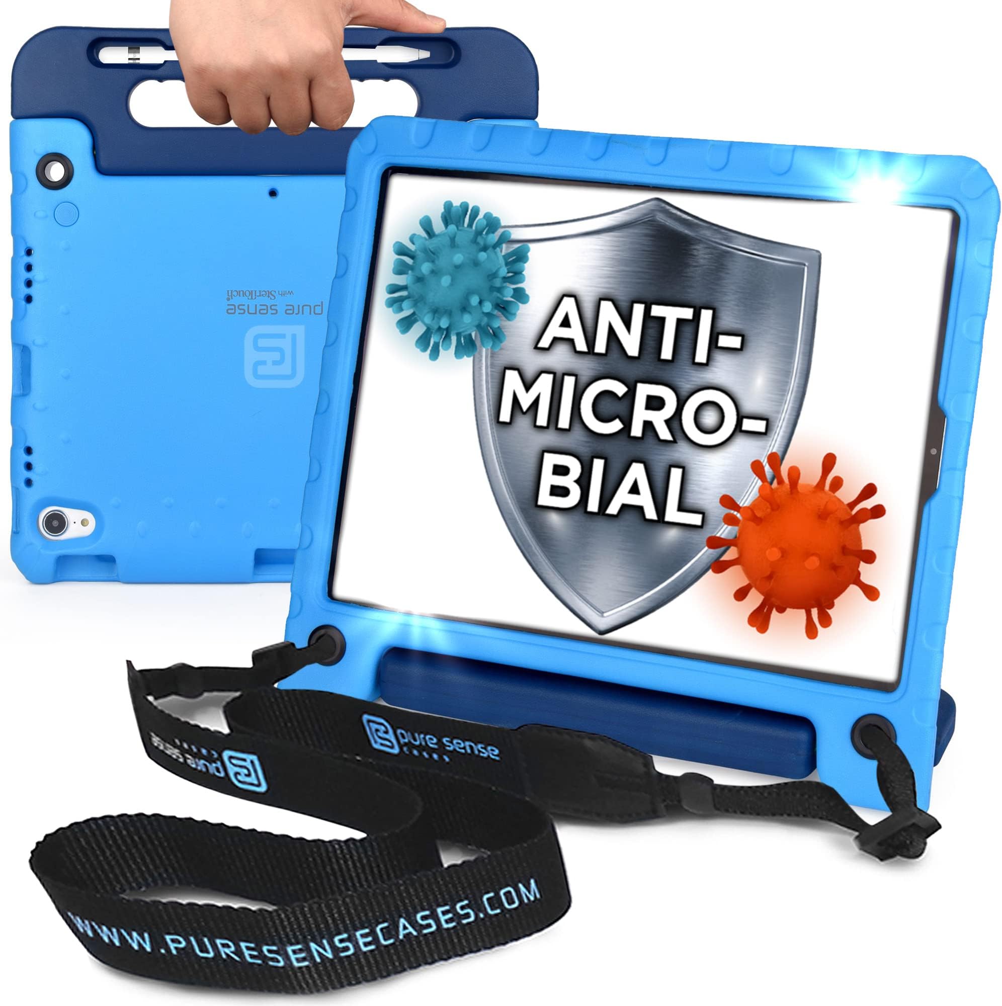 Pure Sense Buddy Antimicrobial Kids iPad Pro 11-inch Case for Kids, iPad Pro 11 2018 Case for Kids | Full Kit: Rugged Case Stand, Handle, Screen Protector, Strap and Spray