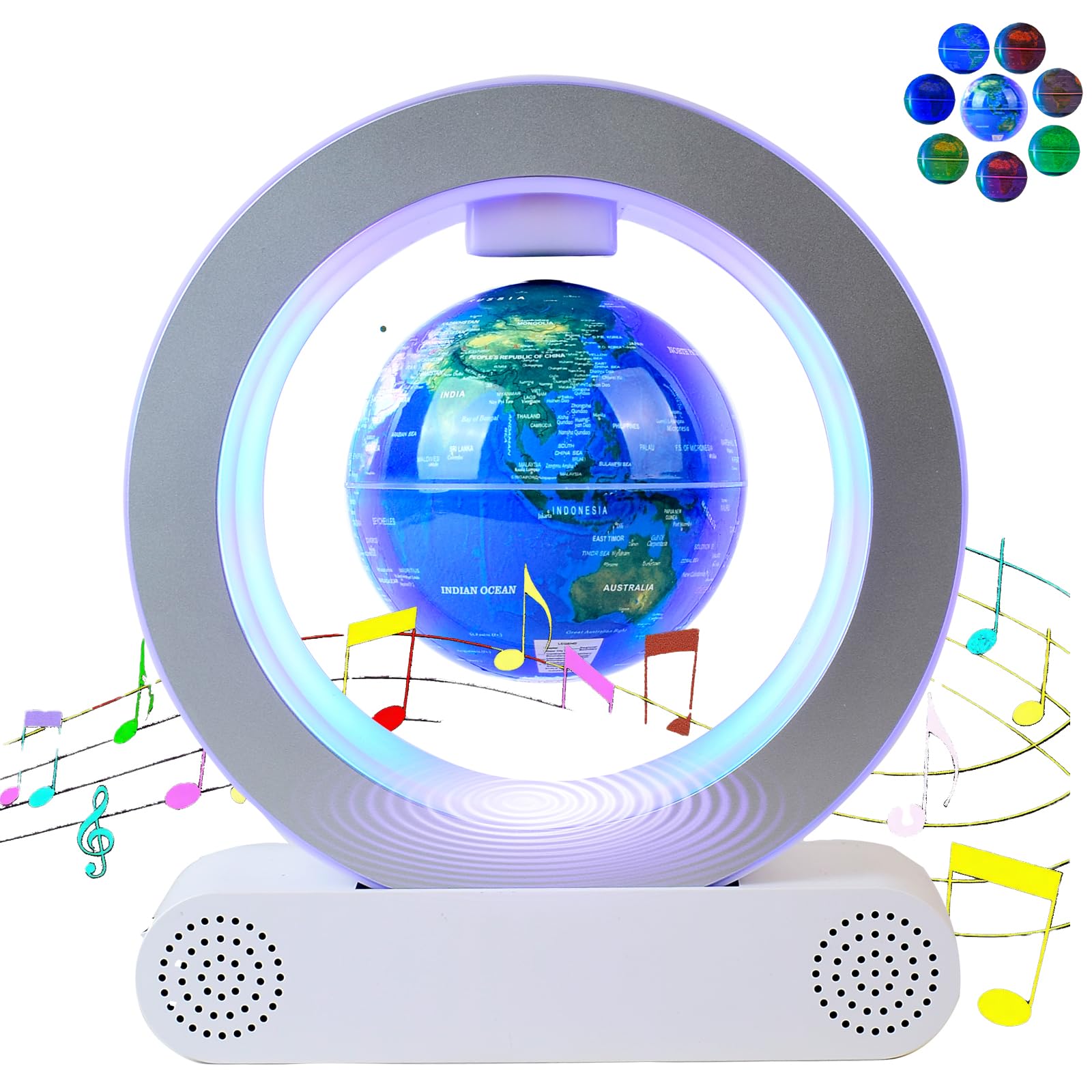 Globo Flotante Magnético con Luz LED, Base con Altavoz Bluetooth, Antigravedad, Decoración Mundial, 15 cm (Esfera luminosa con cambio de color)