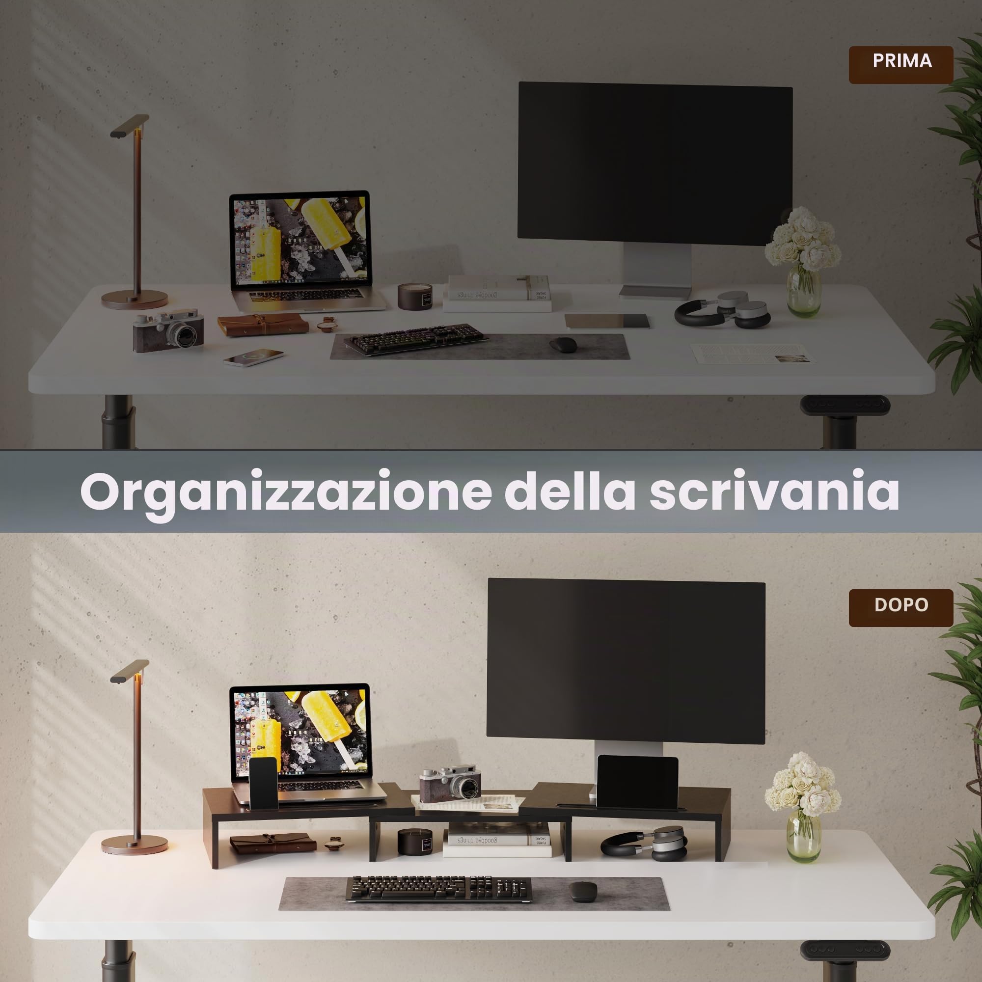 FITUEYES Supporto Monitor Supporto per Monitor in Legno con 2 Supporti per Telefoni, Lunghezza e Angoli Regolabili per 2 Monitor 79-111,2 x 27 x 10,5cm (Nero) DT111101WB