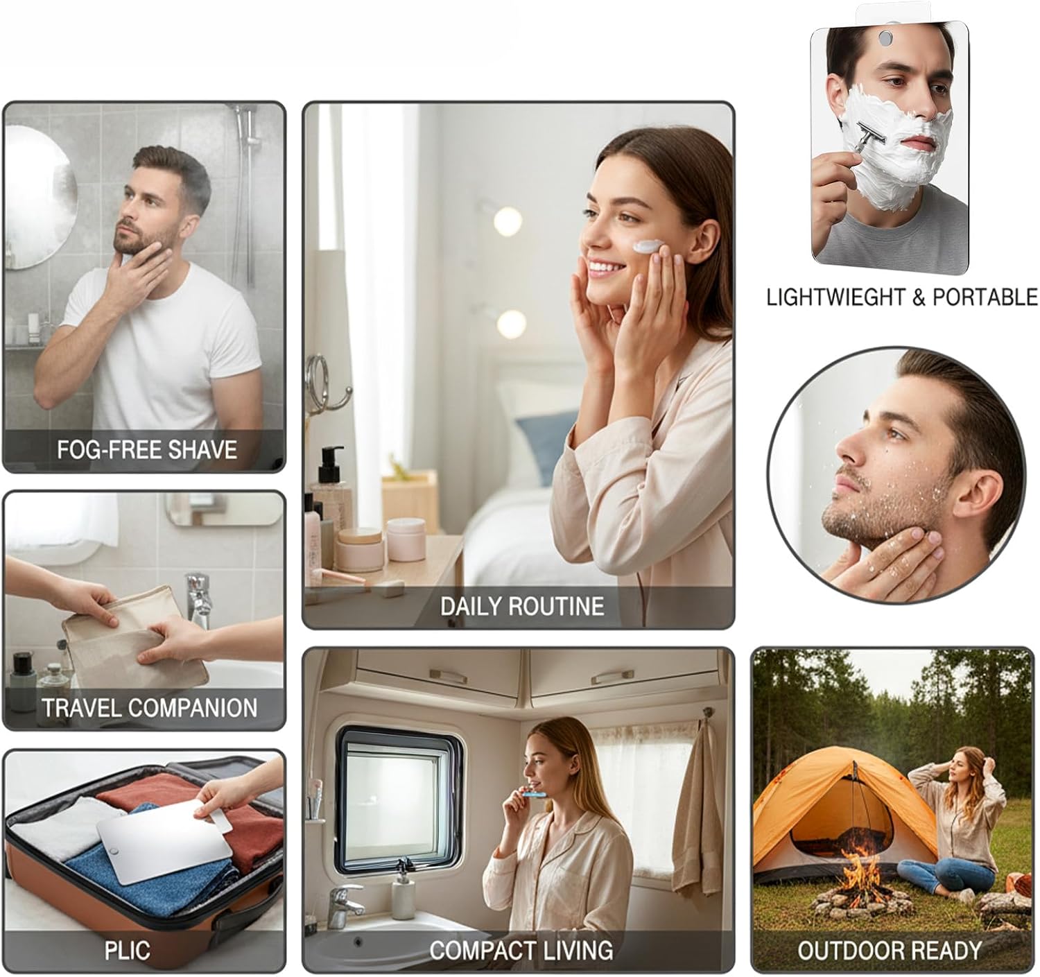 Shower Mirror Fogless for Shaving, 6.6" L x 5.1" W, Anti-Fog Frameless Bathroom Wall Mirror, Bathroom Accessories Shatterproof Men's Woman Wall Mirrors Hanging Makeup
