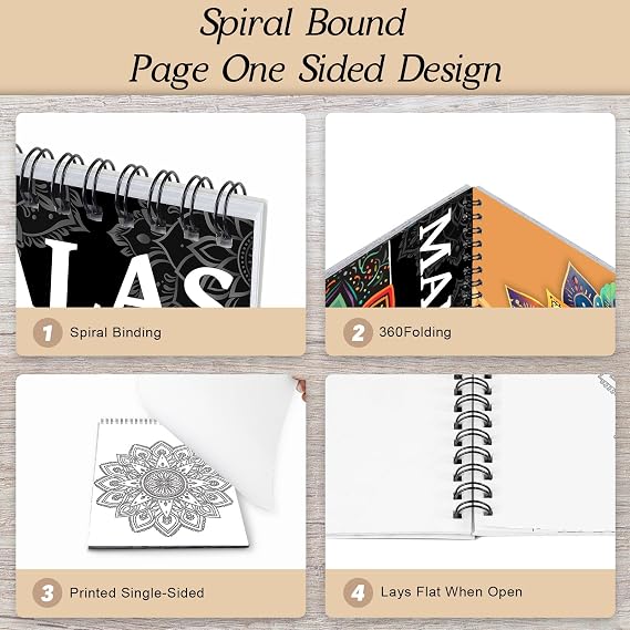 Mandala Coloring Book for Adult, Spiral Bound Adult Coloring Book for Women | Single-Sided, 24 Mindfulness Coloring Pages of Mandala, Arts and Crafts Gifts for Women to Relax, Anxiety and Depression