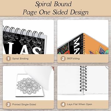Mandala Coloring Book for Adult, Spiral Bound Adult Coloring Book for Women | Single-Sided, 24 Mindfulness Coloring Pages of Mandala, Arts and Crafts Gifts for Women to Relax, Anxiety and Depression