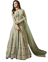 Miss Ethnik Women's Light Green Embroidered Flared Gown 945-Light Green