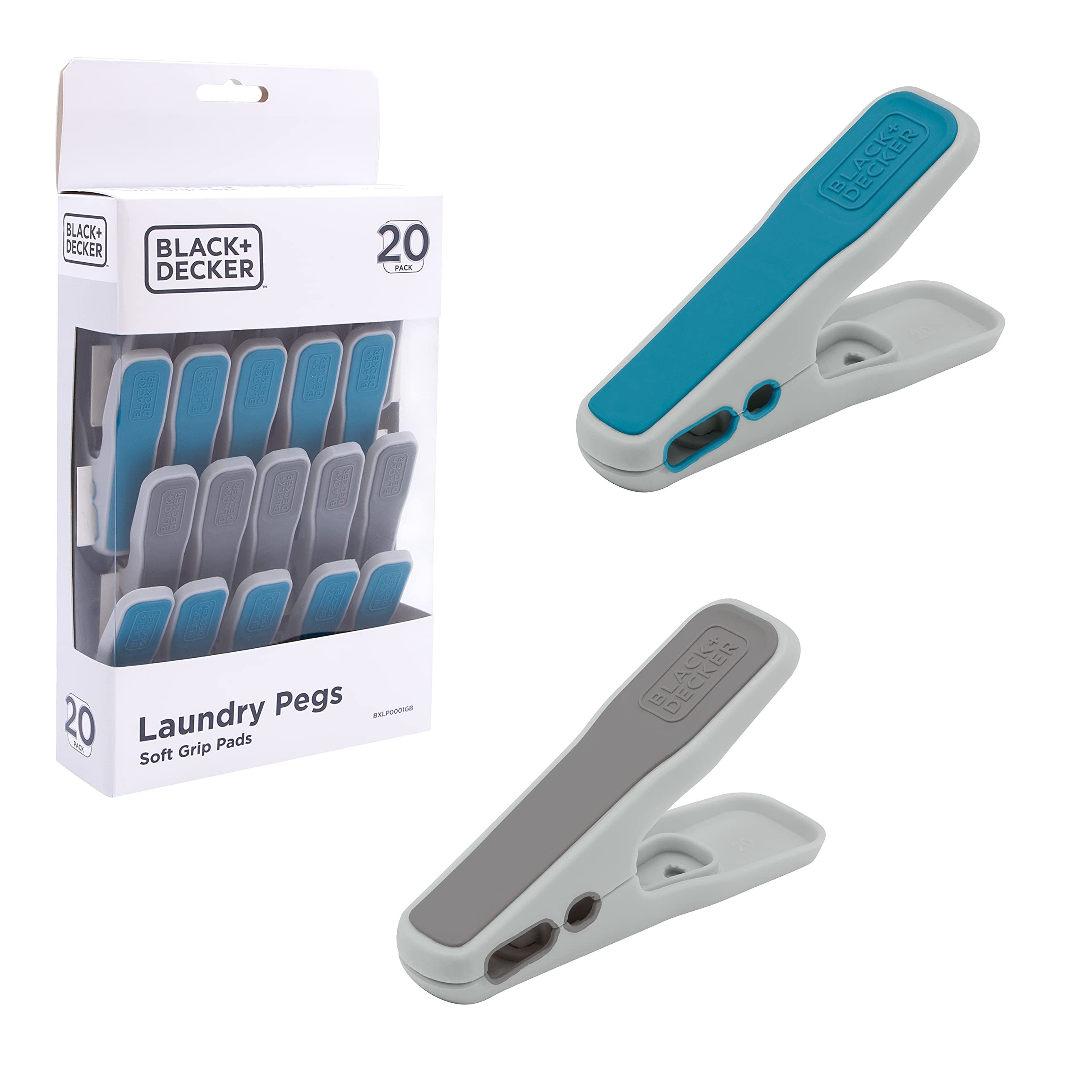 BLACK+DECKER BXLP0001GB 20pk Laundry Pegs, 2 Colours, Indoor/Outdoor Use, Inner and Outer Grips