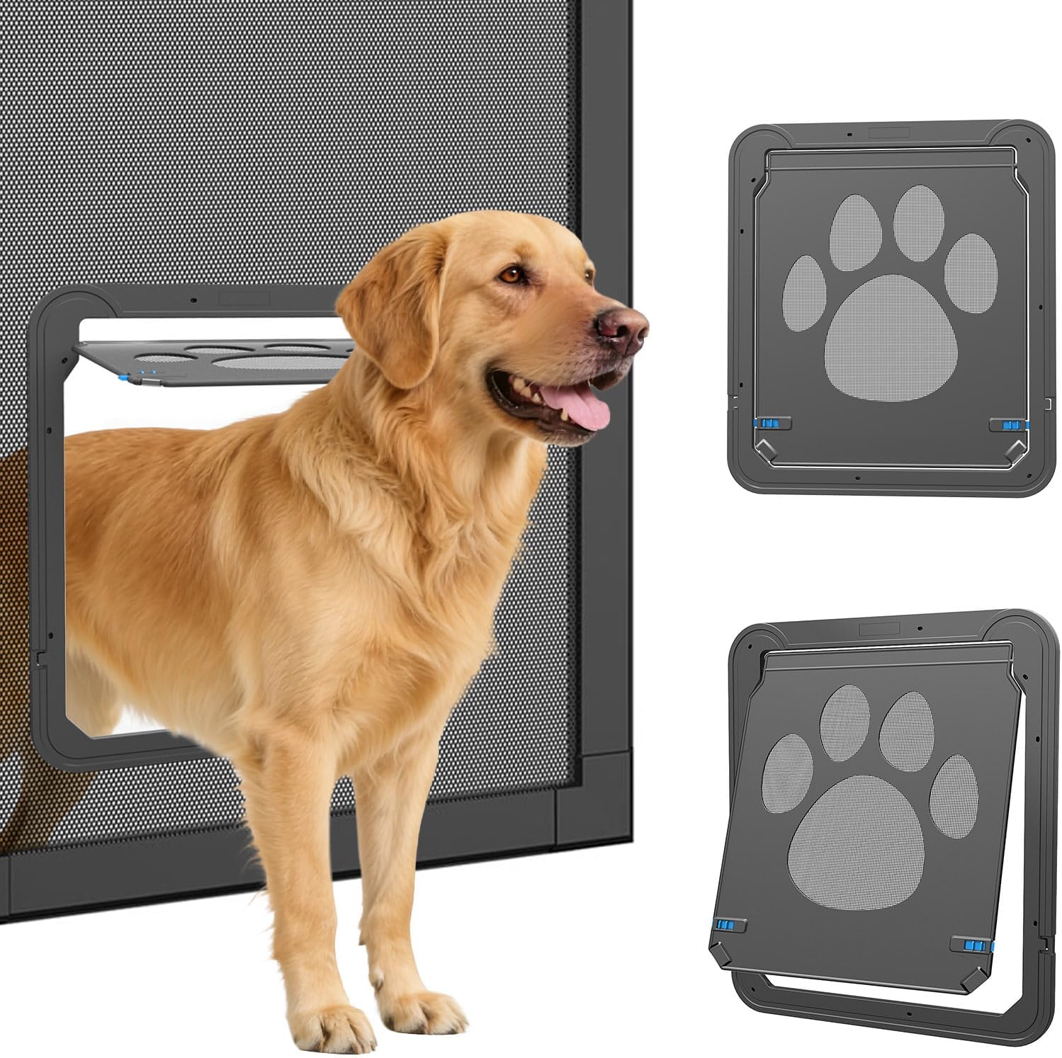 PETLESO Dog Door for Screen Doors, Large Dog Opening for Sliding Doors, Inner Flap 12"×14" Lockable Magnetic with Automatic Close, Sturdy ABS Pet Doorway for Small to Large Dogs (Black)