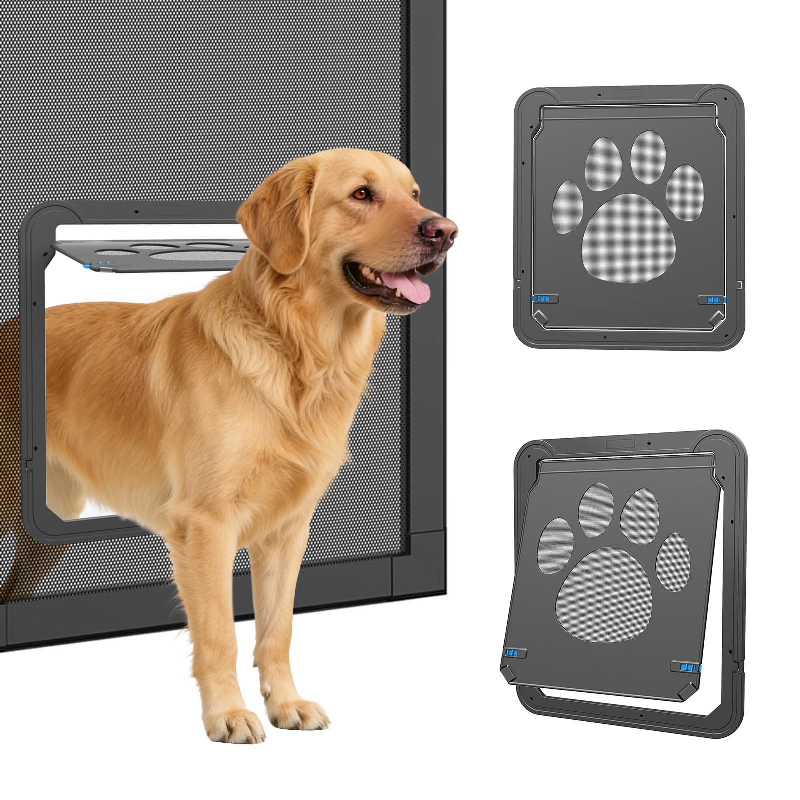 PETLESO Dog Door for Screen Doors, Large Dog Opening for Sliding Doors, Inner Flap 12"×14" Lockable Magnetic with Automatic Close, Sturdy ABS Pet