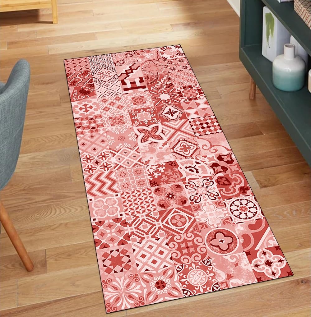 Alfombra cocina antideslizante evita caídas pasillo roja lavable