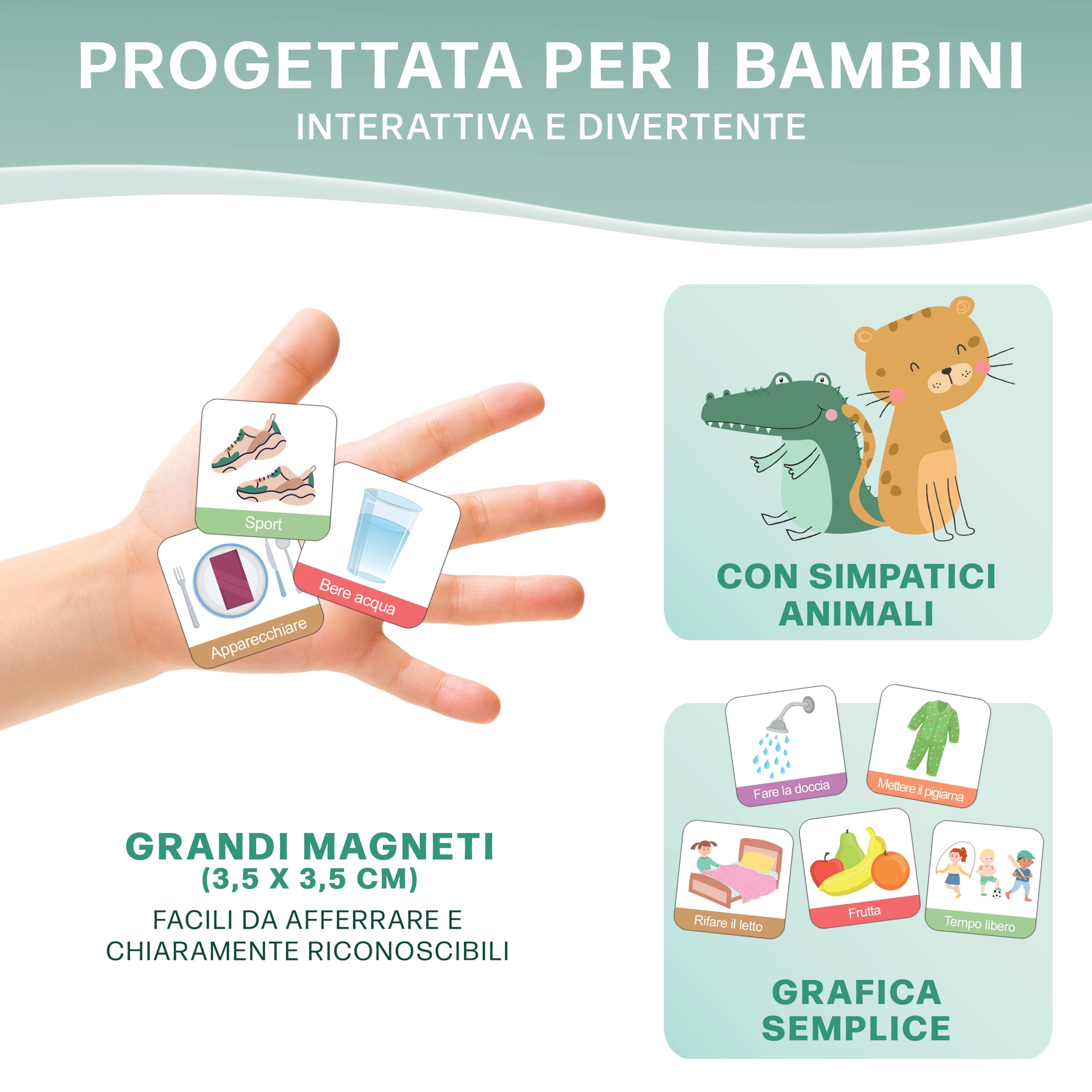 Calendario giornaliero per bambini - Lavagna magnetica Montessori dal design simpatico con 160 magneti e penna - Giochi educativi dai 3 anni - Calendario per bambini