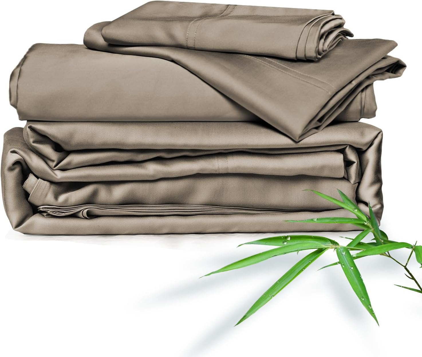 ClevaHome Sheets Queen Bed Sheet Set, 100% Rayon derived from Bamboo, Luxuriously Soft, Cooling, Double Stitching, 16" Deep Pockets Imported (Queen, Taupe)