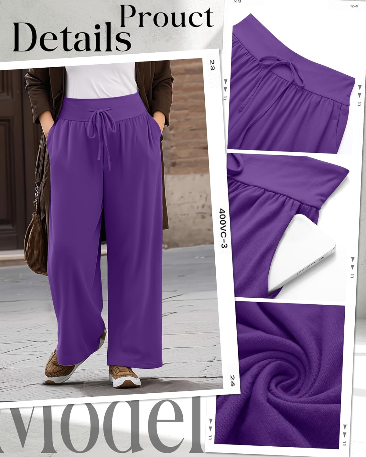 Neer 3 Pack Women's Plus Size Lounge Pants, Wide Leg Yoga Pants Baggy Drawstring Sweatpants with Pockets Casual Loose Jogger - Image 5