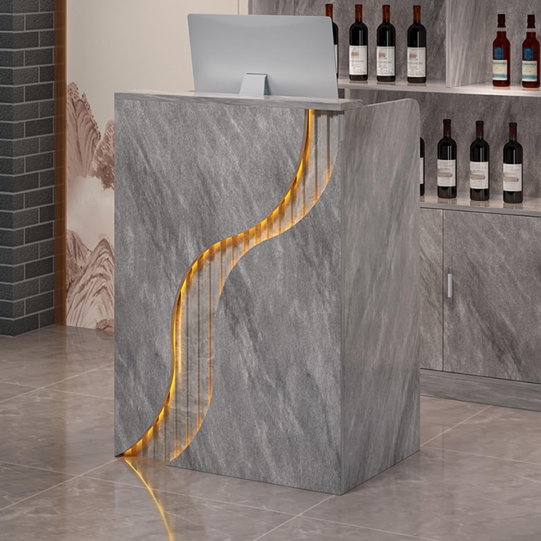 MDF Reception Desk Cassiere Contatore & Segretaria Scrivania con Fori di Gestione dei Cavi Elegante Ufficio & Home Mobili Moderno Carino Cabinet per nizing Forniture