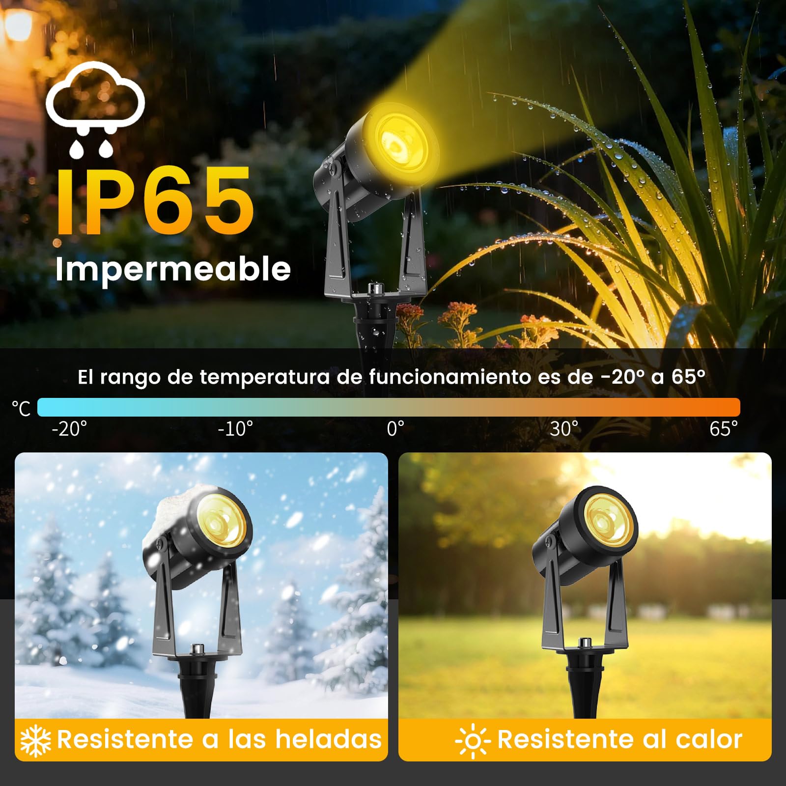 Focos Led Exterior, 95FT/29M 8 * 3W LED Focos de Jardín con Estaca Con función de temporizador y control remoto, Blanco Cálido 3000K IP65 Impermeable, al Aire Libre Iluminación de Caminos para Césped