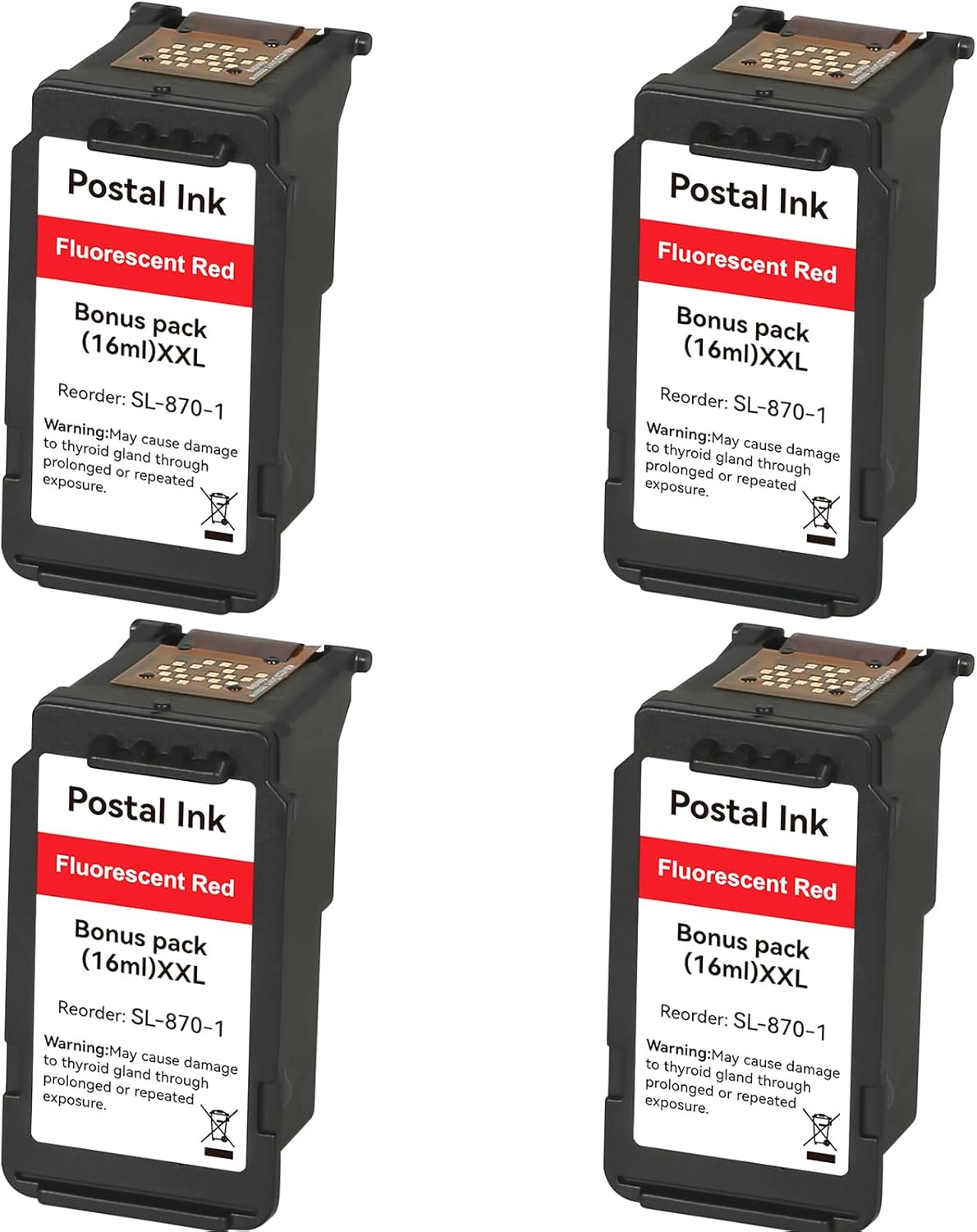 Ultra High Capacity SL-870-1 XXL Red Ink Cartridge Compatible SL870-1 SL8701 XXL Fluorescent Red Ink Replacement for The PB New SendPro Mailstation Postage Meter (CSD1) Machine (4 Pack-64 ml in Total)