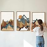 SIGNINART Vintage Mountain Cadre Toile Wall Art Set, Boho Sunrise Arts Imprimés, Forêt Nature Wilderness Art Paintings, Modern Farmhouse Woodcut Style Wall Decor pour Chambre à coucher, Bureau