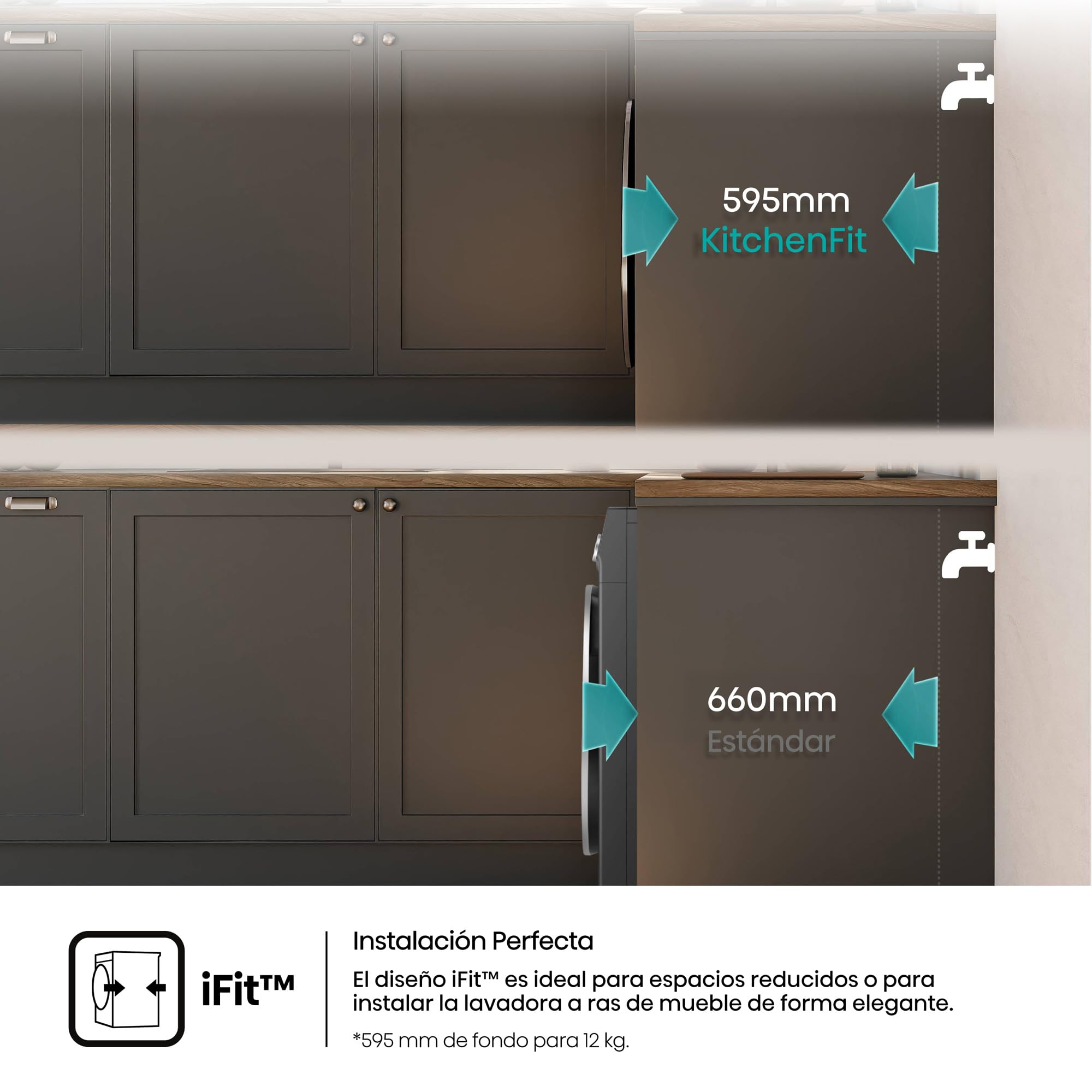 Hisense WD5I1245BBRH - Lavasecadora 12 kg/8 kg, Clase A, Fondo 60cm, 1400 rpm, Máxima Eficiencia AAAA, Bomba de Calor, Lavado y Secado Super, Filtro Optimizado, Lavado y Secado 49', iFit™, Negro