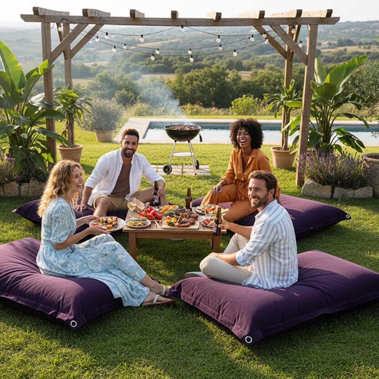 LiveDeco - Pouf Esterno, Outdoor, Giardino, Terrazza, Melanzana BiG52 Iron Raw