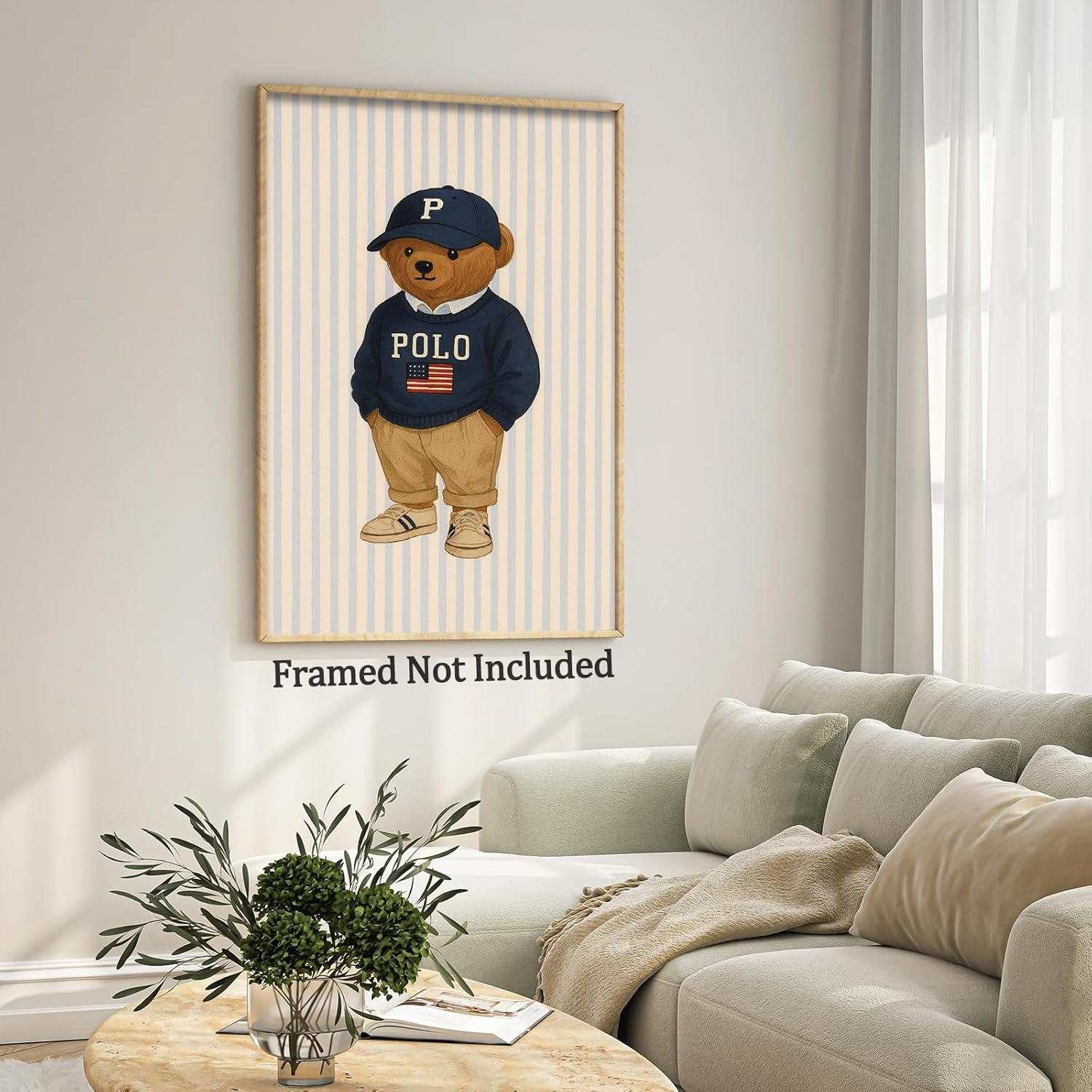 Funny Sports Leisure Teddy Bear Poster Minimalist Blue Sweater Hat Animal Wall Art Canvas Printed Posters For Home Bedroom Dorm Bathroom Wall Decor 12X18 in Unframed-Canvas Rolled Up - Image 5