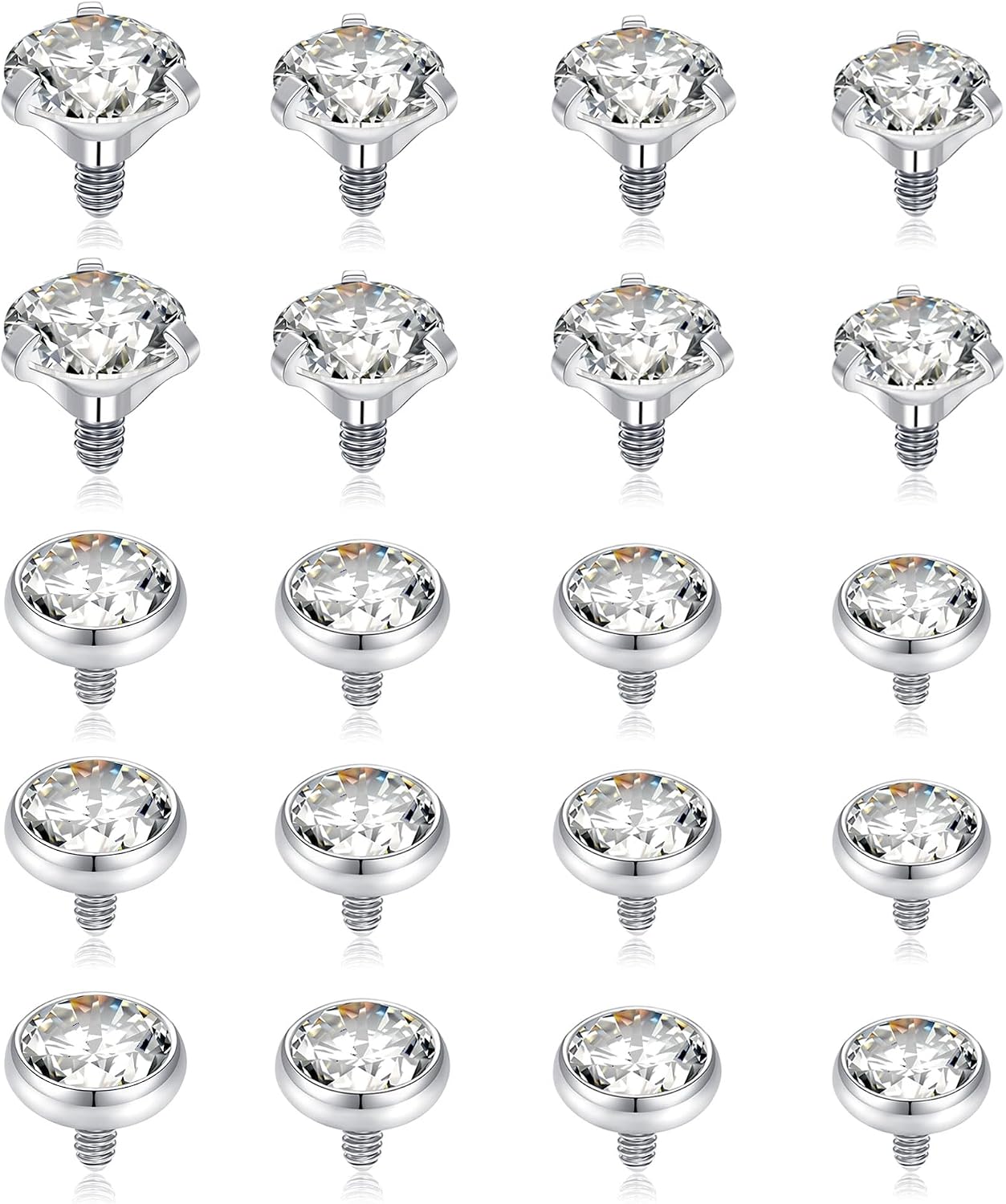 Akeoqi 20Pcs Dermal Anchor Tops 16G Surgical Steel Micro Dermal Piercing Jewelry CZ Ball Star Square Heart Triangle Shaped Internally Threaded Dermal Piercings for Women Men 2.5mm 3mm 4mm 5mm