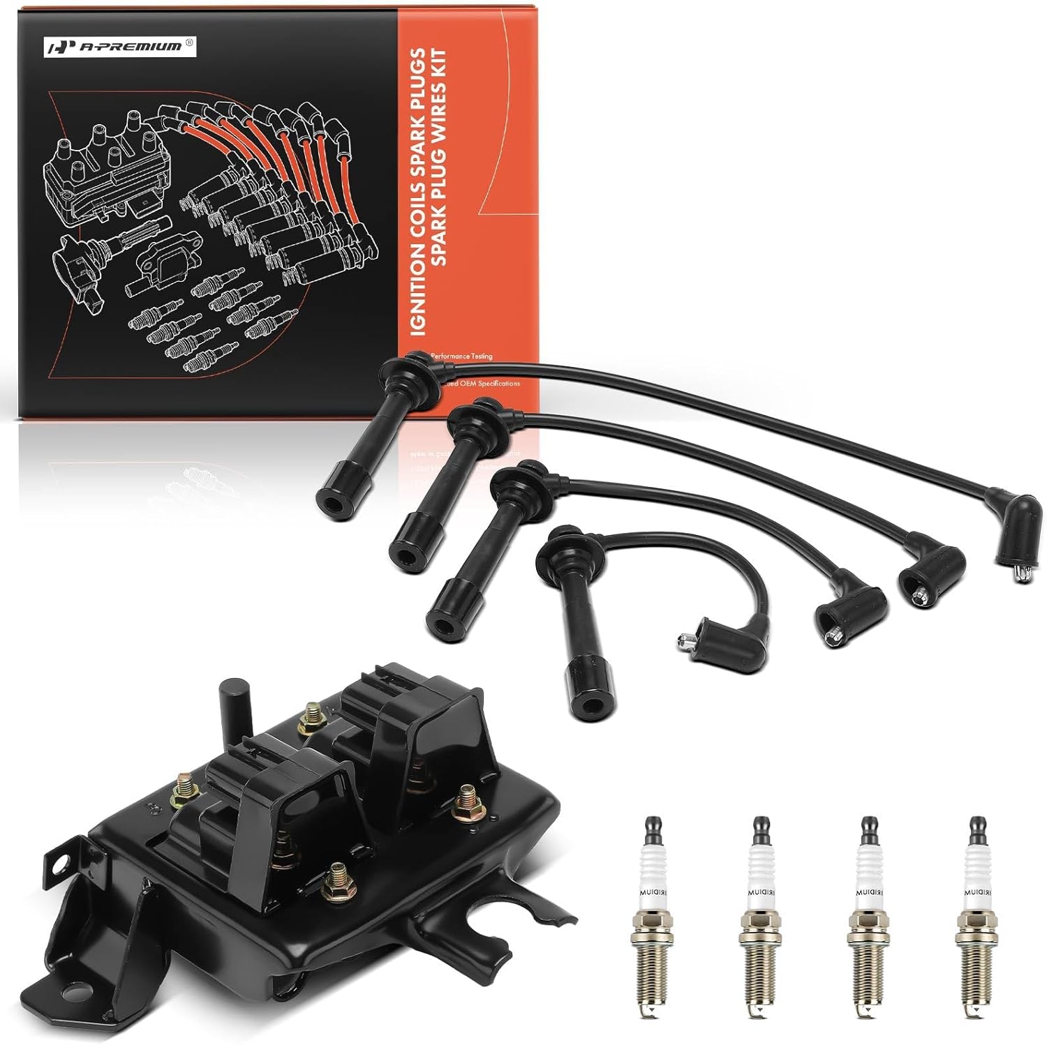 A-Premium 1 Ignition Coils with 4 Wire and 4 Iridium Spark Plugs Compatible with Mazda Miata 1999-2000 1.8L