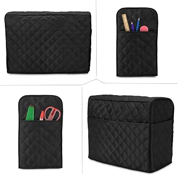 Luxja Sewing Machine Dust Cover Compatible with Brother & Singer, Black | Quilted Fabric Cover with Pockets for Extra Accessories