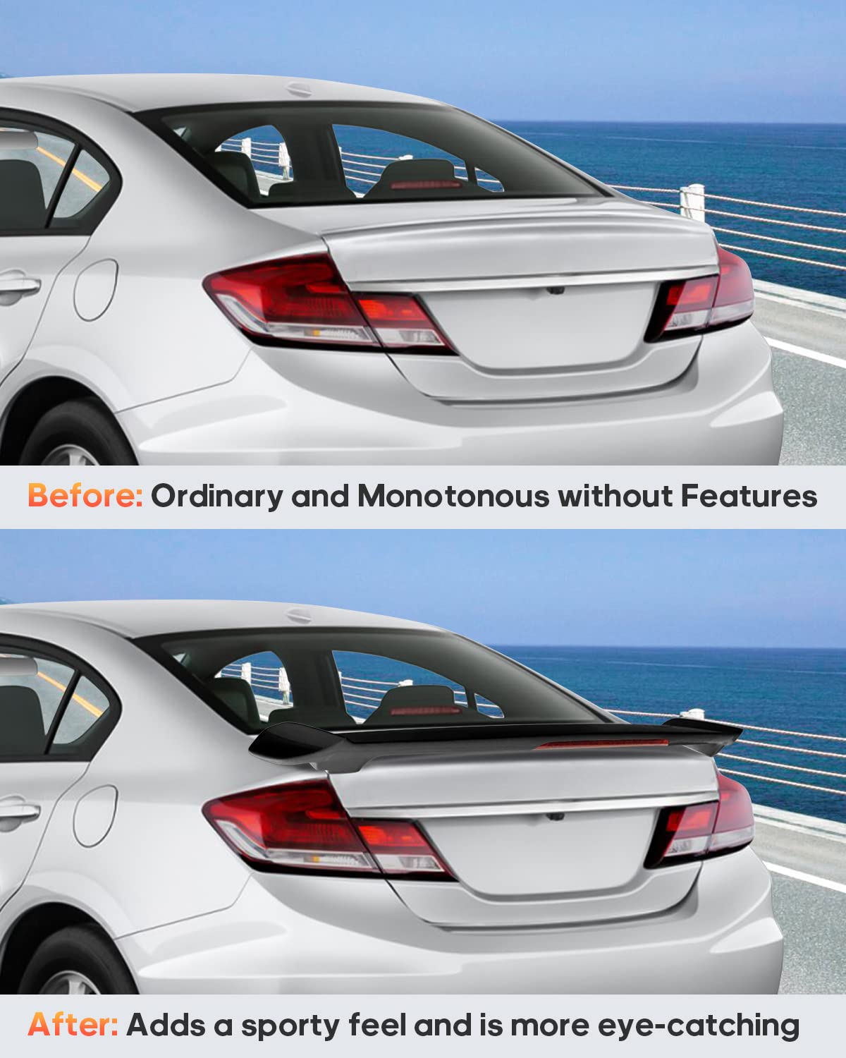 Car Rear Wing Break ECCPP SI Style Rear Trunk Spoiler Wing With 3rd Brake