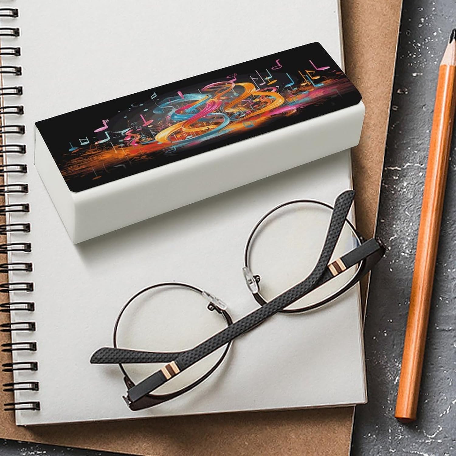 Colorful Musical Note Glasses Case for Men Women Fashion Square Hard Shell Sunglasses Cases Leather Eyeglass Case with Cleaning Cloth Travel Protective Case for Fits Most Glasses image 4