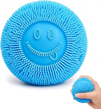 suction Fuzz Ball, Desktop Daily Accessory for Office Workers and Adults, Hand Training Tool with Premium Durable Material, Smiley Blue Decorative Item with Bag Packaging
