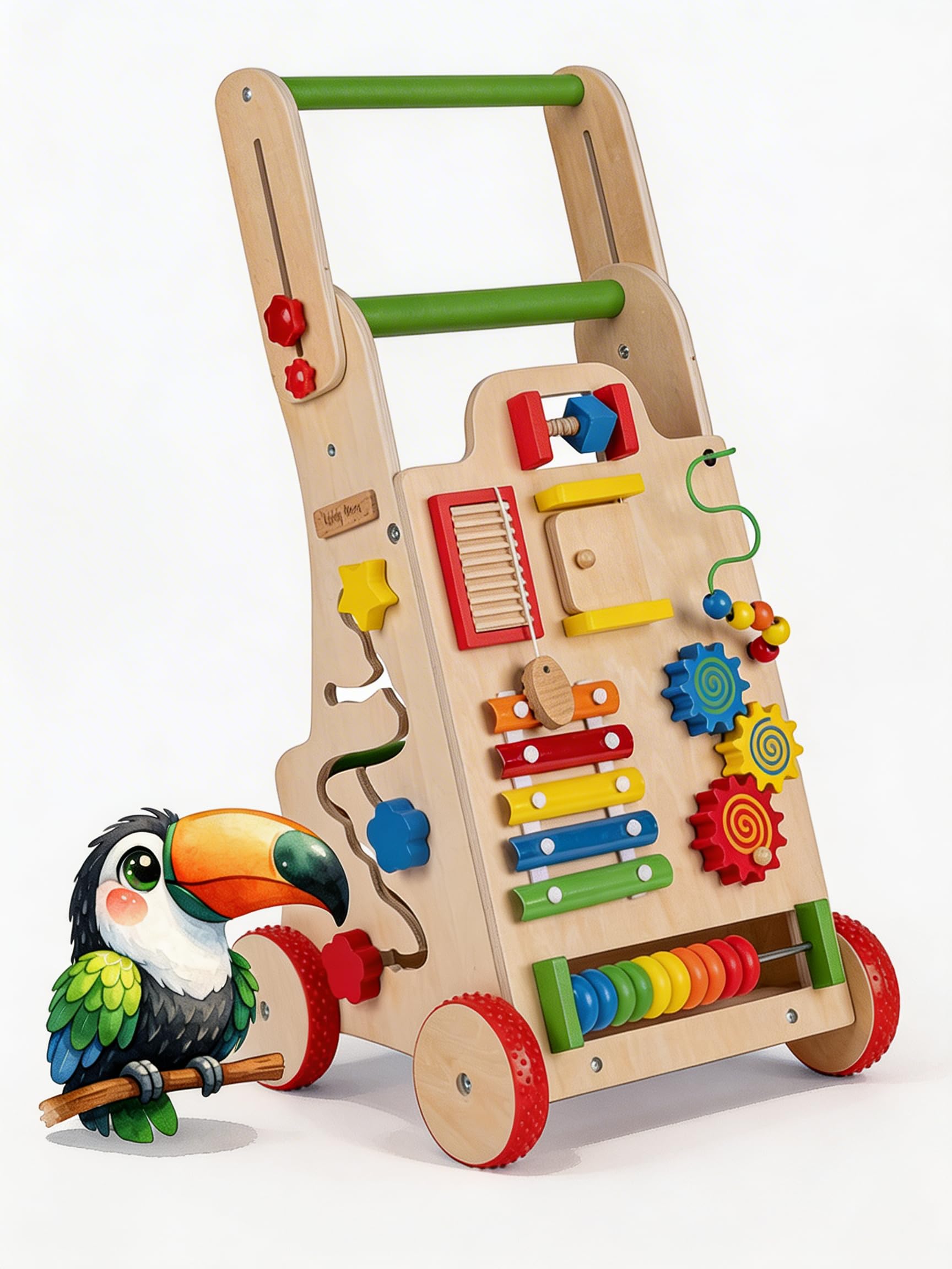 KiddyMoon Andador Madera con Panel Sensorial para Bebés WK-002, Multicolor